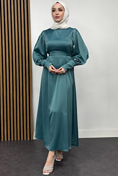Tesettür Diyarı فستان سهرة نسائي من الساتان بحزام ذاتي