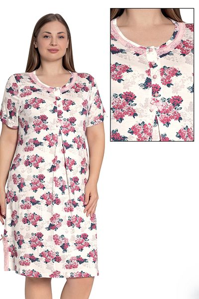 Cotpark Women's Plus Size Viscose Combed Fabric Patterned Nightgown
