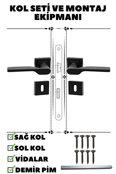 KAİZEN Kapı Kolu Lüks Alara Siyah Kare Rozetli Oda