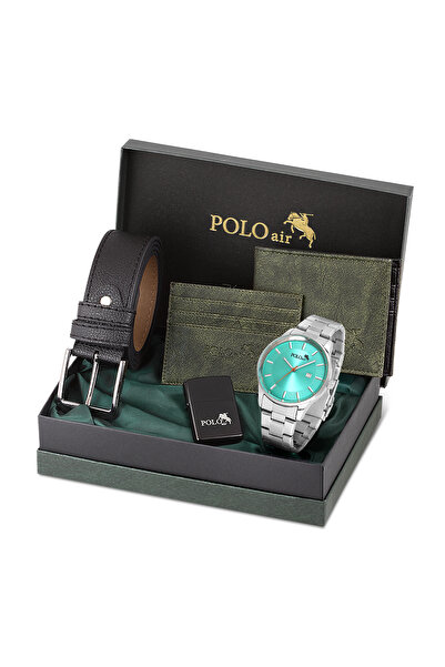 Polo Air Erkek Set Kombin Kemer Cüzdan Kartlık Çakmak Kol Saati Hediyelik Kut...