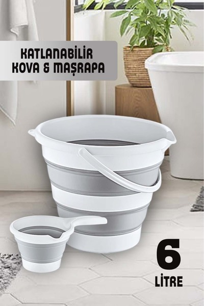 ego home 2'li Katlanabilir 6lt Kova Ve Maşrapa Seti Katlanır Akordiyon Su Kov...
