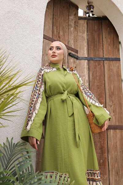 NHMODA Elegant Touch Embroidered Belted Stylish Double Abaya