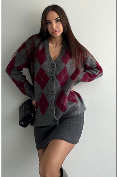 fujya Women's V-Neck Raised Plaid Sweater Cardigan