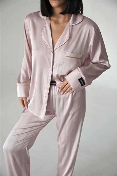 COCCOLARSI Sogni Lineari Saten Uzun Pijama Takımı LDK03