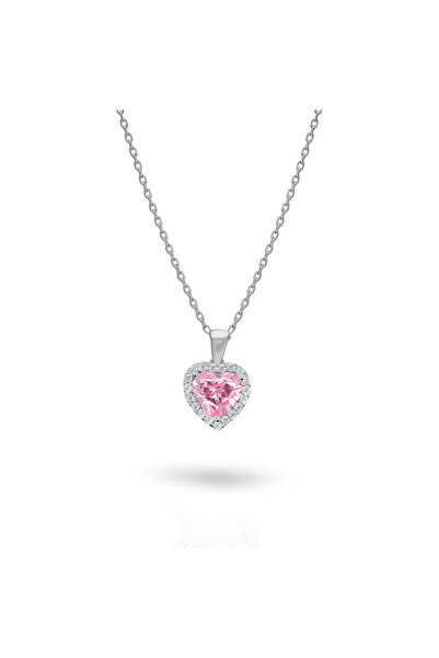 Silveranka 925 Ayar Gümüş Pembe Kalp Kolye