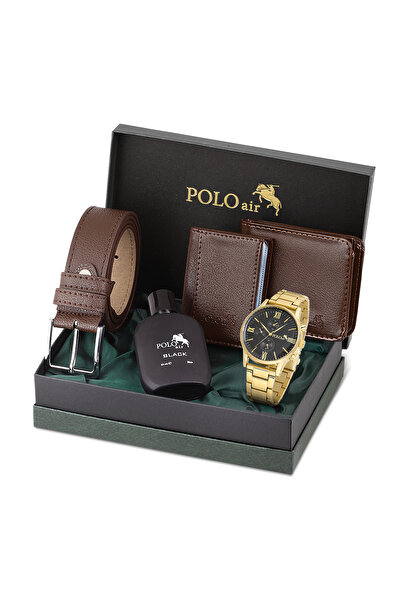 Polo Air Erkek Set Kombin Kemer Cüzdan Kartlık Parfüm Kol Saati Hediyelik Kut...