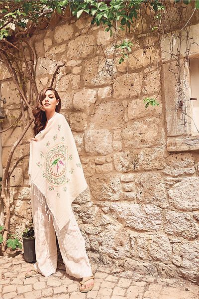 Dosimira شال قطن كبير بطبعة قطرة - 75x200 سم