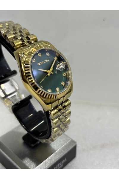 Quantum KLASİK %100 ÇELİK IMPULSE ZÜMRÜT YEŞİL KADRAN GOLD 32 MM 5 ATM TARİHLİ KADIN KOL SAATİ