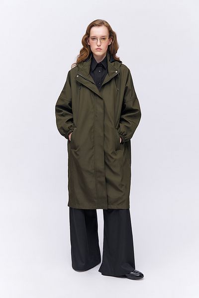 Quzu Oversize Hooded Trench Coat Khaki