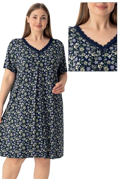 Cotpark Plus Size Patterned Viscose Combed Nightgown - 12169