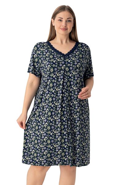 Cotpark Plus Size Patterned Viscose Combed Nightgown - 12169