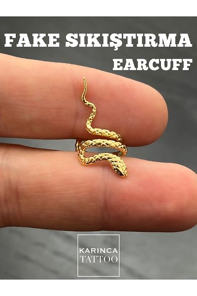 Karınca Piercing Earcuff Compression Gold Color Snake Conch Orbital Piercing