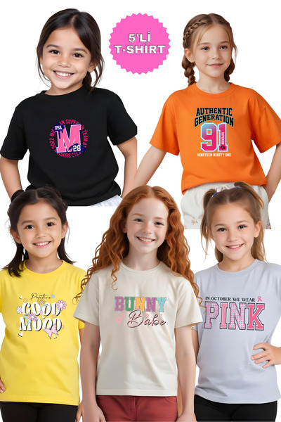 panios kids 5'li Bunny-91-Pink-M-Good Printed Tricou pentru fete