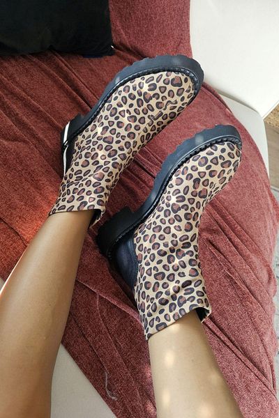 TOPUKLA 022 Γυναικείες μπότες Leopard από γνήσιο δέρμα με τακούνι LEOPARD