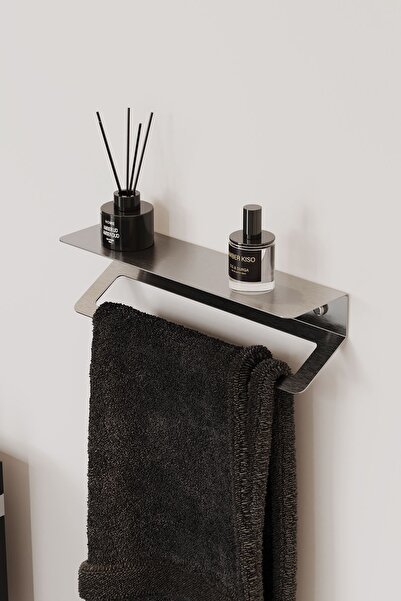 Zift Unique Ömür Boyu Paslanmaz Çelik Havlu Askısı, Satine , Raflı ve Yapışkanlı Havlu Tutacağı, Havluluk 30CM