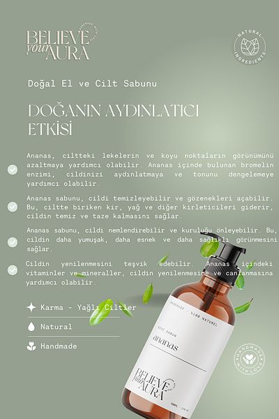 Believe Your Aura 500ml Pineapple Plant Extract Hand and Skin Soap - Vitamin E Aloe Vera Shea Butter