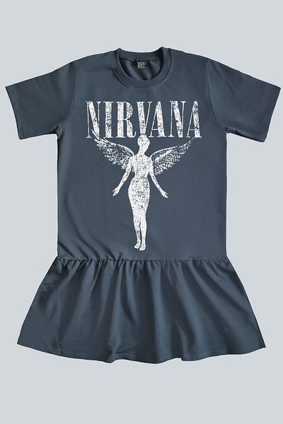 ROCKANDROLL Φόρεμα φούτερ Angel Nirvana Anthracite με κοντό μανίκι πλισέ φούστα Relax