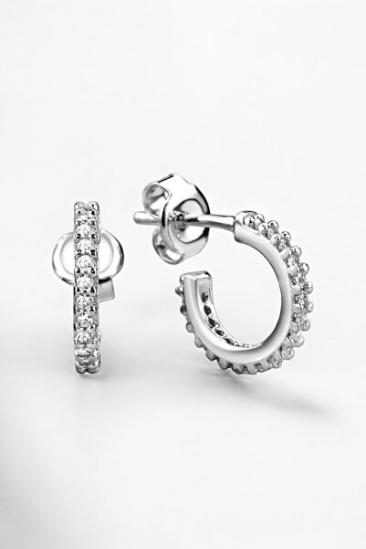 jelux silver Gümüş 925 Ayar 12 Mm Zirkon Taşlı Gümüş Küpe