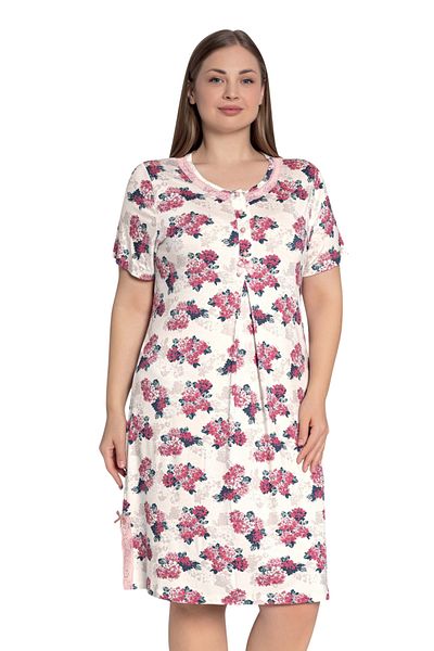 Cotpark Women's Plus Size Viscose Combed Fabric Patterned Nightgown