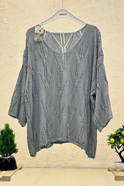 sahnemoda بلوزة مرسيريزد مخرمة برقبة على شكل حرف V