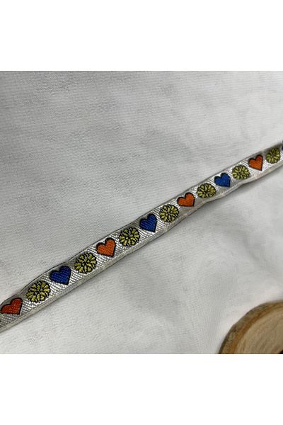 Bukle İplik Heart Sun Heart Retro Motif Decorative Strip - 1 cm Width (5 Meters)