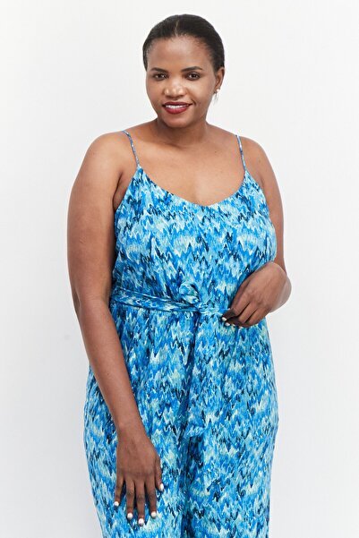 Bar III Women Plus Size Sleeveless Abstract Print Jumpsuits, Blue Combo