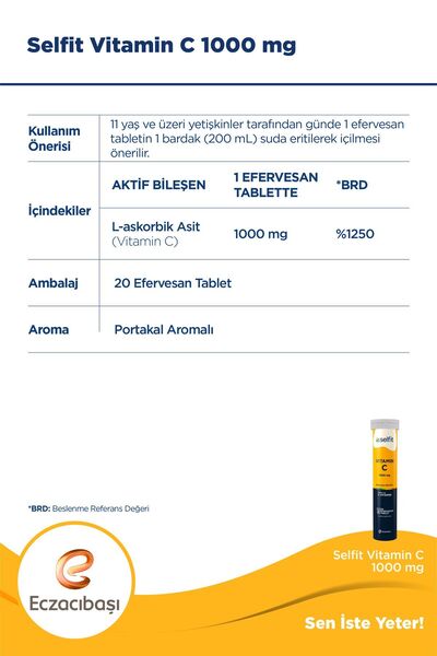 Selfit C Vitamini 1000 mg - 20 Efervesan Tablet | Portakal Aromalı