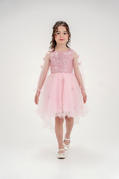 Eray Kids Βραδινό φόρεμα για κορίτσια με γυαλιστερή παγιέτα ασημί τούλι πεταλούδα με λεπτομέρεια ουρά 4-7 ετών