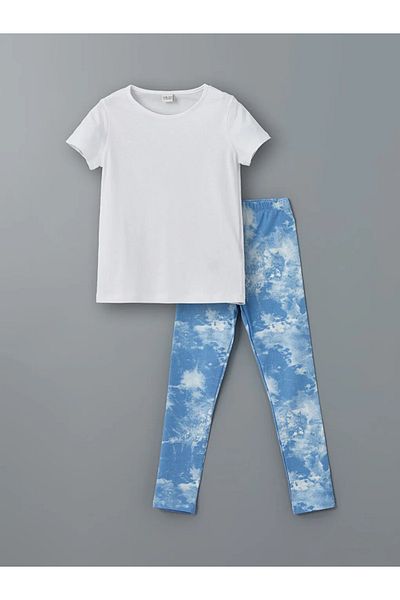 LC Waikiki Lcw Eco White Crew Neck Girls T-Shirt & Leggings