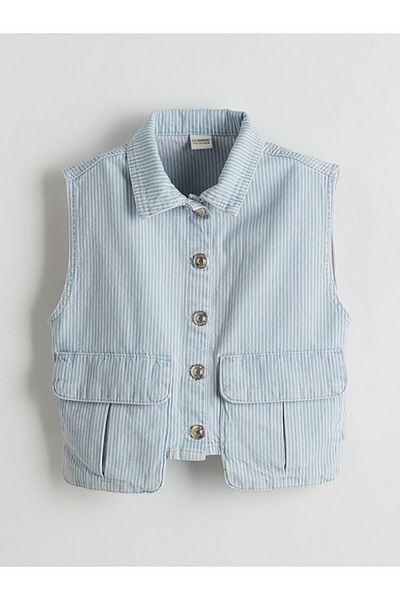 LC Waikiki Cămașă de jeans pentru fete în dungi LCW Kids