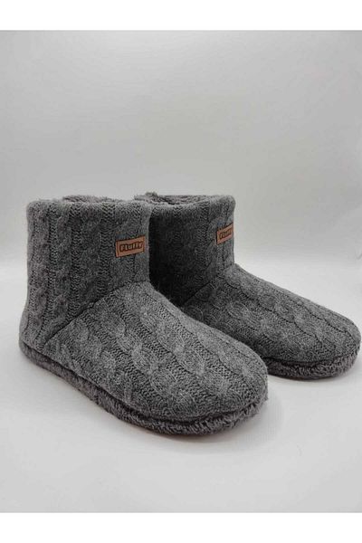 fluffy Ανδρικά παπούτσια για το σπίτι - Πλεκτά, Fleece, Λούτρινο εσωτερικό, Χοντρή και Αντιολισθητική Σόλα