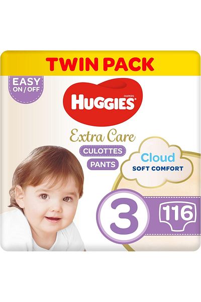 Huggies , Extra Care Culottes, Size 3, 6-11 kg, Twin Jumbo Pack, 116 Diaper Pants
