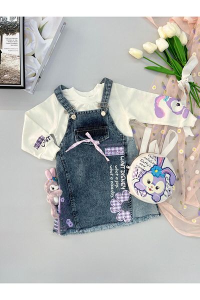 mislina kids Combinație de hanorac din denim cu imprimeu iepure pentru fete