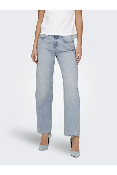 ONLY Women's Blue Onlella Mw Straight Tai518 Dnm Noos Pants 15337154 -Lightblue