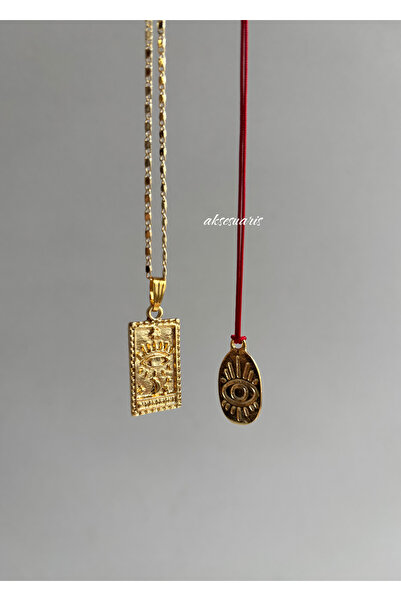aksesuaris مجموعة من قطعتين من سلسلة التارو الذهبية وقلادة حبل أحمر