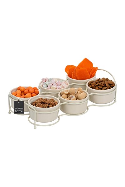 Edora Home Bej Altı Bölmeli Çerezlik, Sosluk, Reçellik, Sunumluk, Kahvaltılık Ikram Seti - Metal Paslanmaz