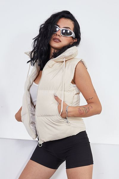 moda armanc Short Sports Beige Puffer Vest
