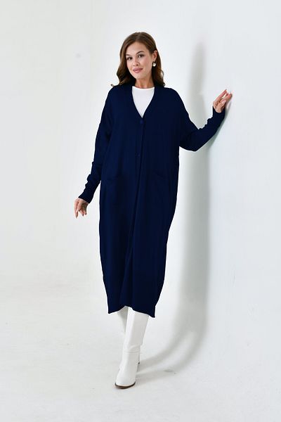 NİSUM MODA Long Buttoned Knitwear Cardigan