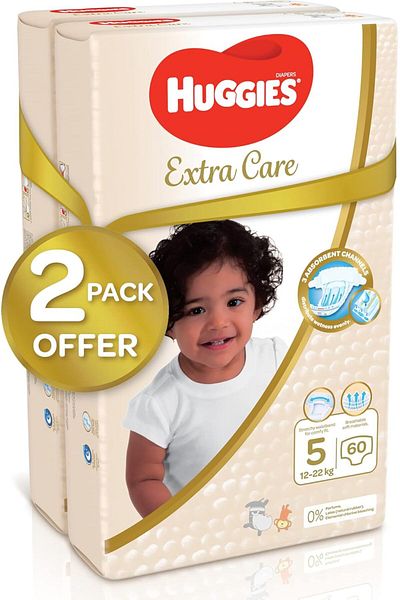 Huggies Extra Care, Size 5, 12 -22 kg, Twin Jumbo Pack, 120 Diapers