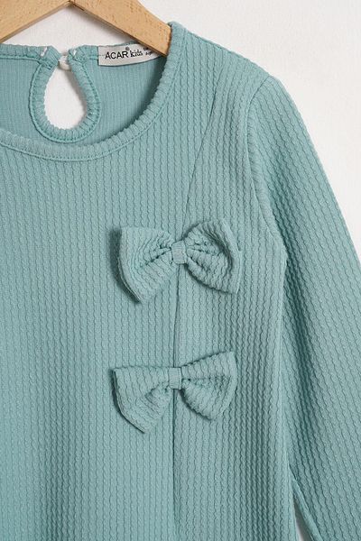 zepkids Colorful Girl's Dress with Crew Neck and Bow Detail and Hat Accessories