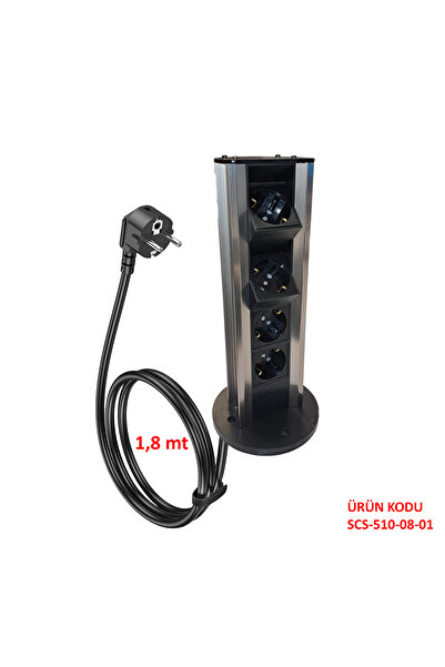 SCS Kule Tipi Dikey Bürotik Blok Priz ( 4 Prizli Kablolu Hazır )