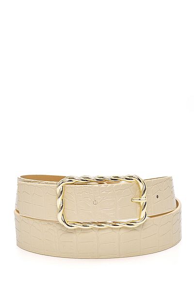 Paçuli Moda Black-beige 2-Piece Embossed Buckle Leather Look Women's Belt