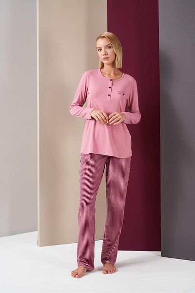 PJS 26008 Costum de pijama cu mânecă lungă cu dungi pentru femei With Love Always