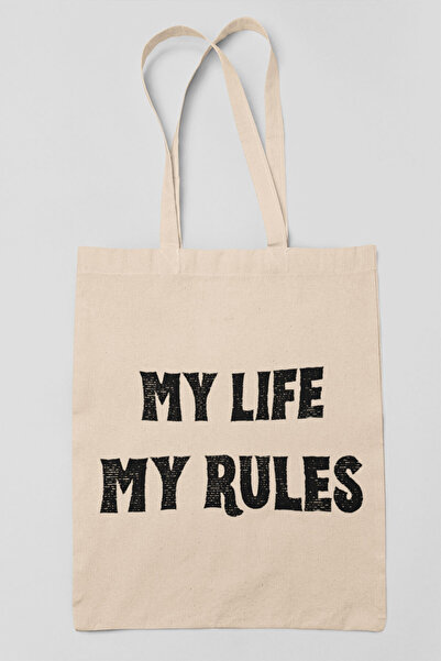 qoeuyl boutique حقيبة كتف مطبوعة من My Life My Rules مصنوعة من القطن بنسبة 100%
