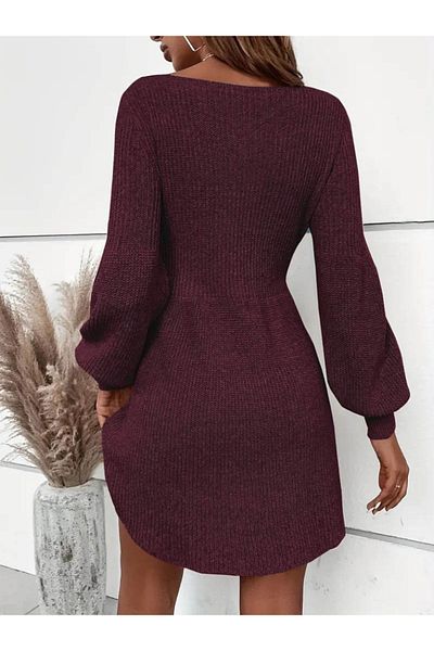 modaserdem Rochie de damă cu mânecă lungă, cu gât barcă, tricotaj scurte