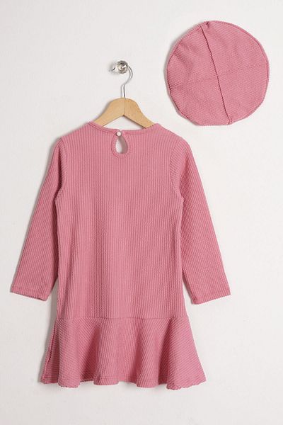 zepkids Rochie pentru fetiță de culoare Dusty Rose, cu fundă, cu decolteu, cu accesorii pentru pălărie