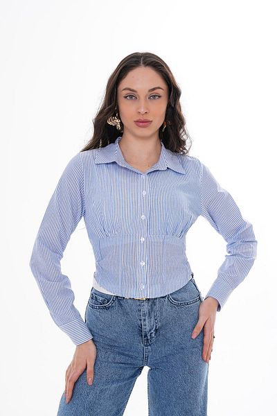 ŞİMAL Cămașă scurtă cu model de dungi pentru damă, cu detaliu din cauciuc 250249   -