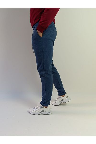 qavnas Pantaloni unisex Blue Boyfriend, cu buzunar la spate, cu două picioare