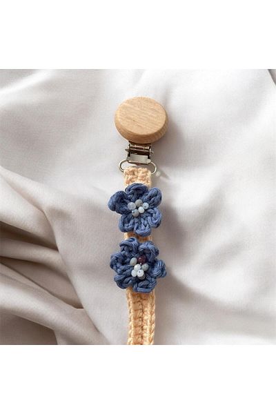 The Cloudish Shop Hand Knitted Baby Floral Pacifier Strap, Pacifier Chain, Baby Accessory with Flower Detail