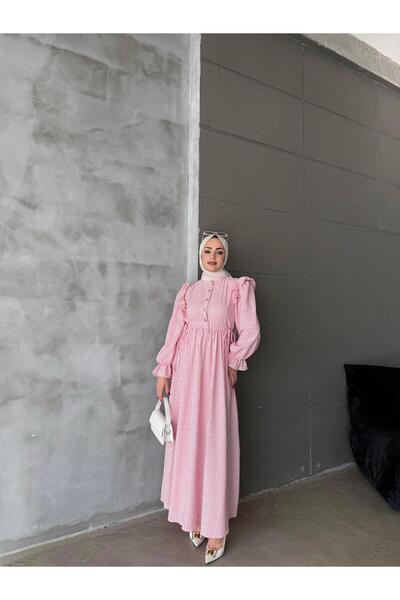 ENSA TESETTUR Ροζ φόρεμα με βολάν από γκοφρέ